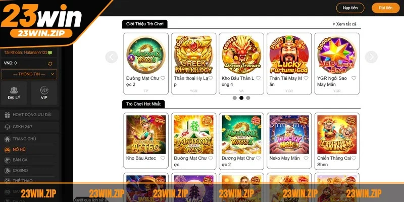 Các sảnh game nổ hũ 23WIN ăn khách nhất
